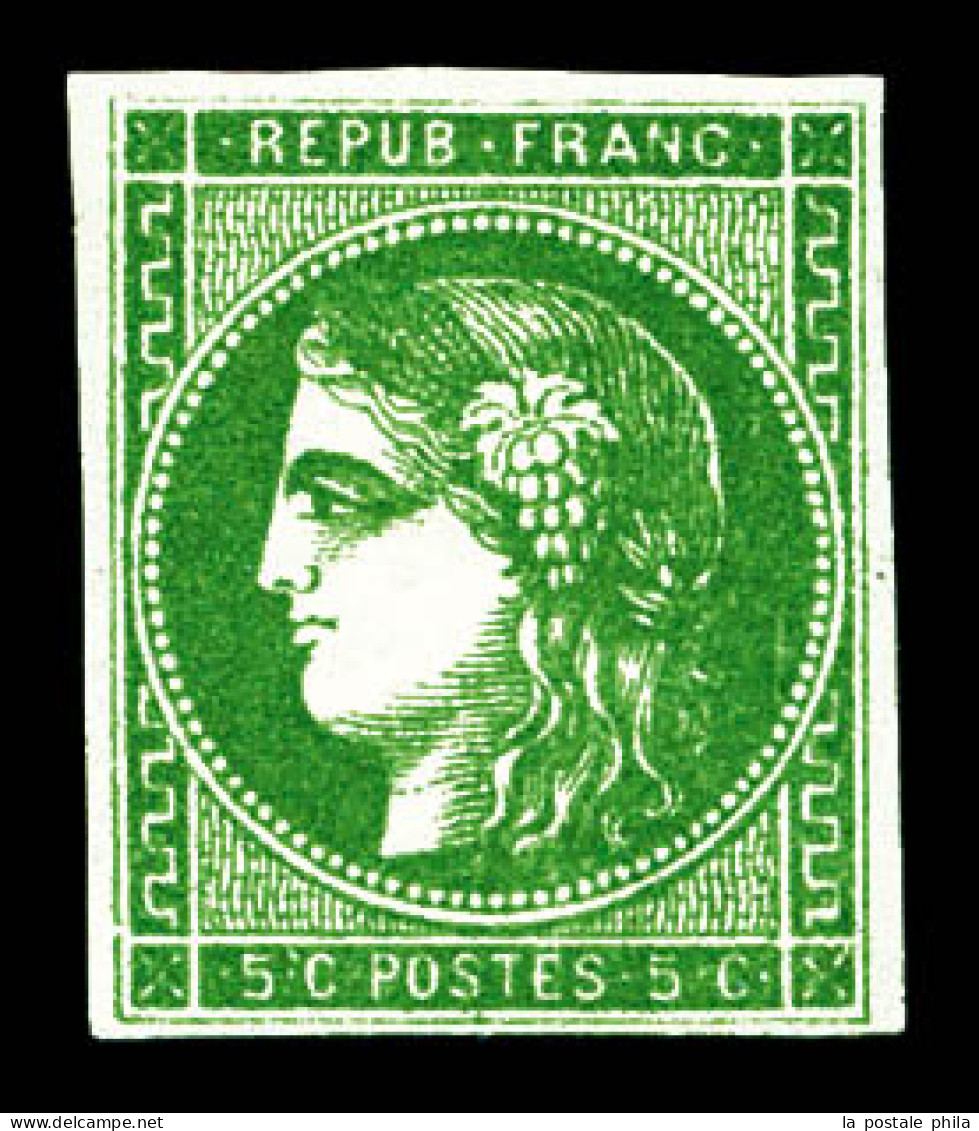 * N°42, 5c Vert-foncé Report 2, Quasi **. TTB (signé Calves/Brun)  Qualité: * - 1870 Bordeaux Printing