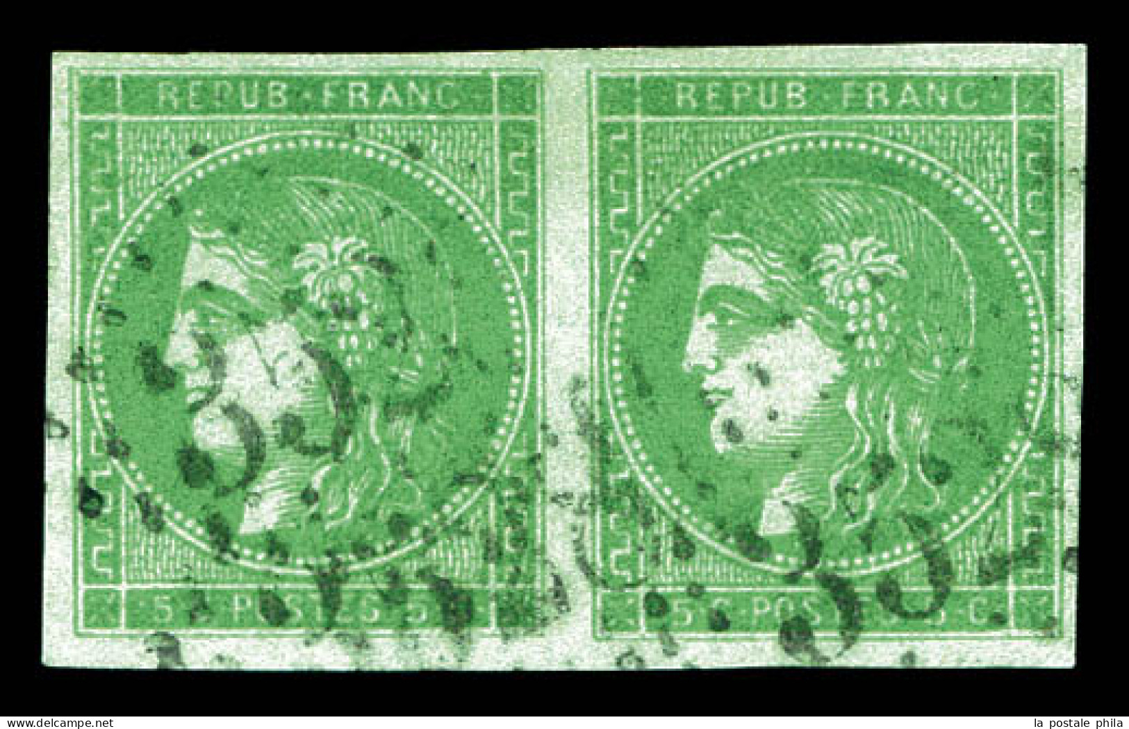 O N°42Bg, 5c Vert Gris En Paire, Jolies Marges. SUP (signé Calves/certificat)  Qualité: Oblitéré  Cote: 1600 Euros - 1870 Bordeaux Printing