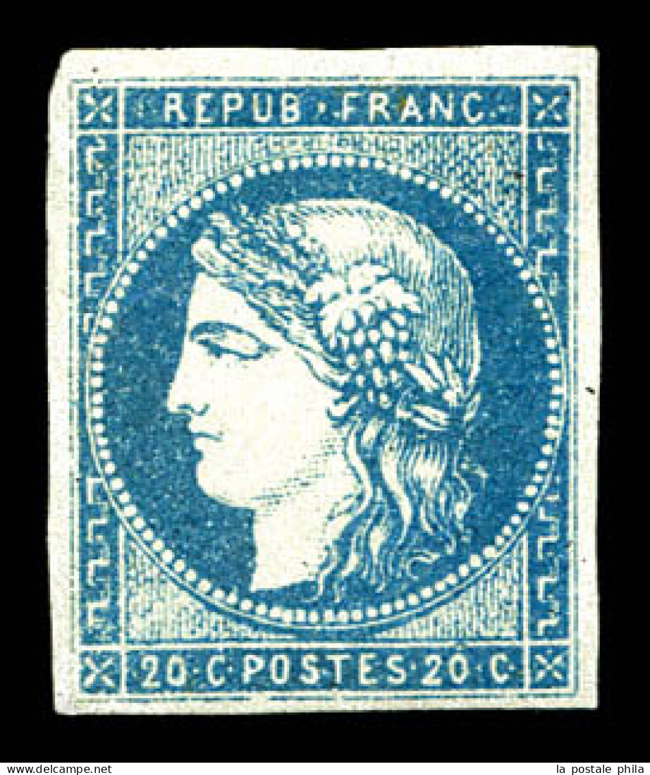 * N°44A, 20c Bleu, Gomme Légèrement Jaunie Sinon TB (signé Margues/certificat)  Qualité: *  Cote: 27500 Euros - 1870 Bordeaux Printing