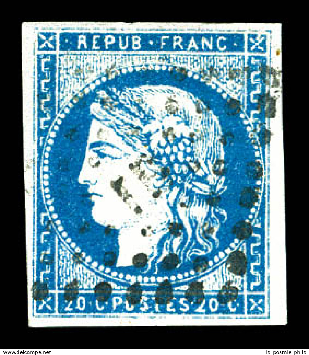 O N°44A, 20c Bleu Type I Report 1, Très Frais. SUP (certificat)  Qualité: Oblitéré  Cote: 850 Euros - 1870 Bordeaux Printing