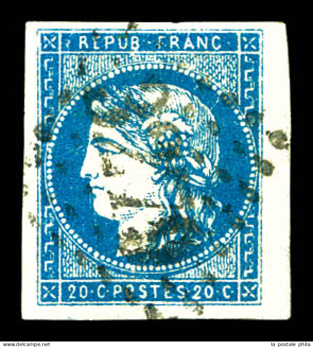 O N°44A, 20c Bleu Type I Report 1 Obl GC, Quatre Belles Marges. TTB (certificat)  Qualité: Oblitéré  Cote: 850 Euros - 1870 Ausgabe Bordeaux