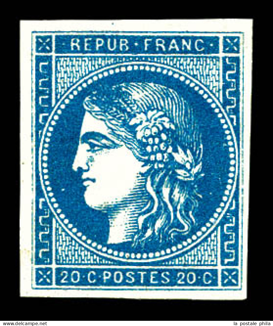 ** N°45B, 20c Bleu Type II Report 2, Fraîcheur Postale. SUPERBE. R. (certificats)  Qualité: ** - 1870 Bordeaux Printing