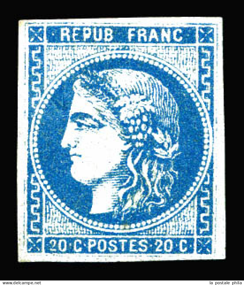 * N°46Ad, 20c Bleu Outremer, Très Belle Nuance. SUP. R. (signé Dilleman/certificat)  Qualité: *  Cote: 4000 Euros - 1870 Ausgabe Bordeaux