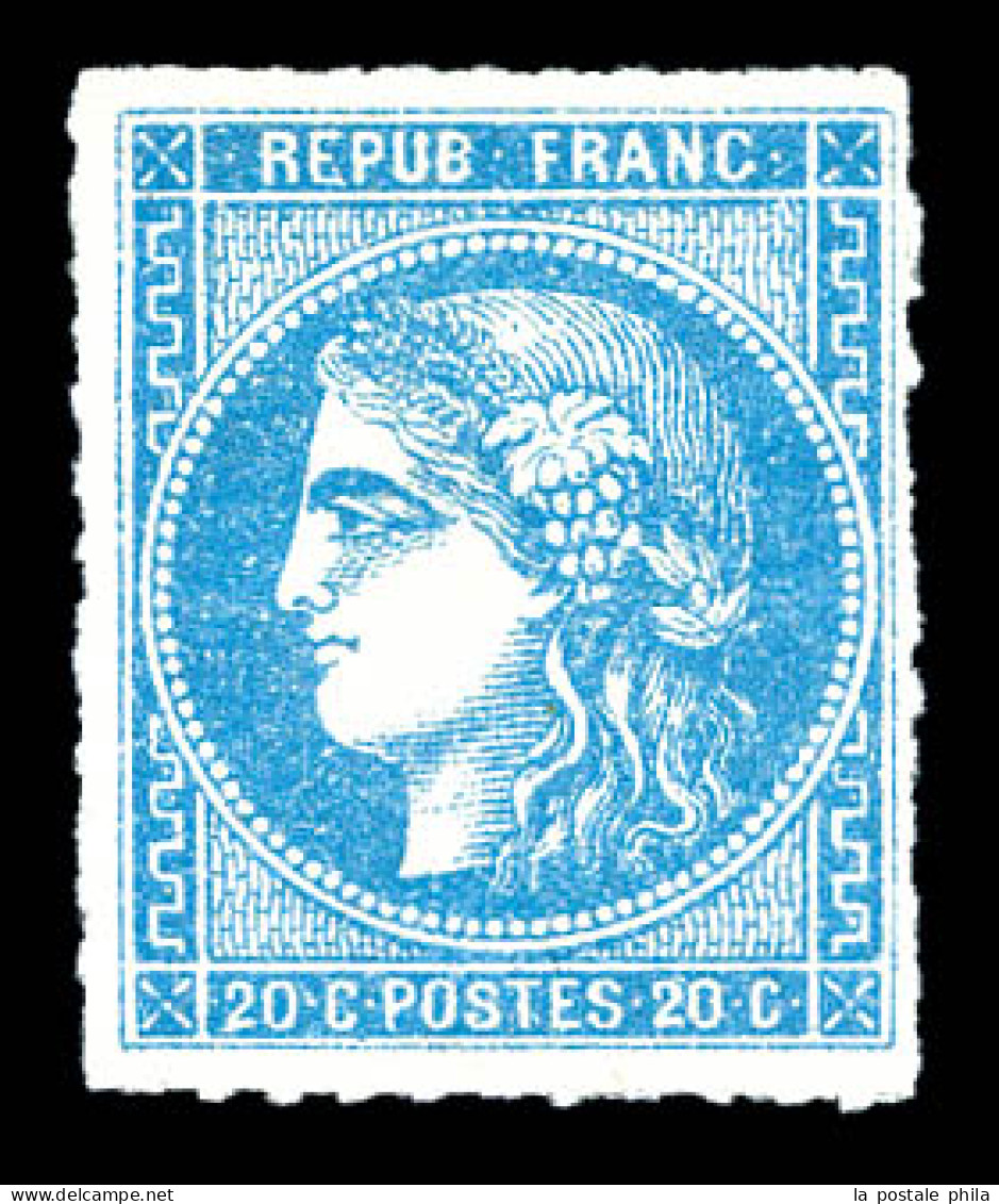 * N°46B, 20c Bleu Type III Rep 2, Percé En Lignes, Frais. SUP (signé Brun/certificat)  Qualité: *  Cote: 1950 Euros - 1870 Ausgabe Bordeaux