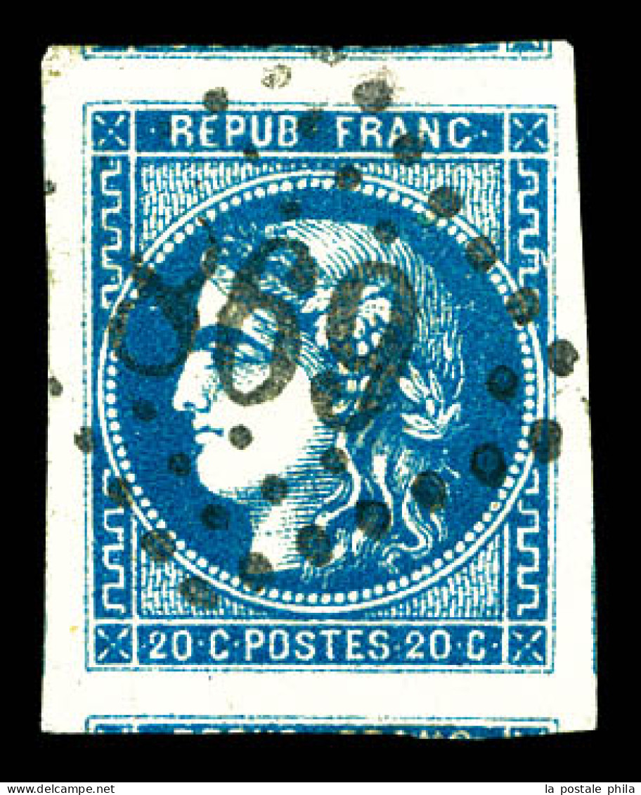 O N°46B, 20c Bleu Type III Report 2 Obl GC, Très Grandes Marges Avec 4 Voisins. SUP  Qualité: Oblitéré - 1870 Bordeaux Printing