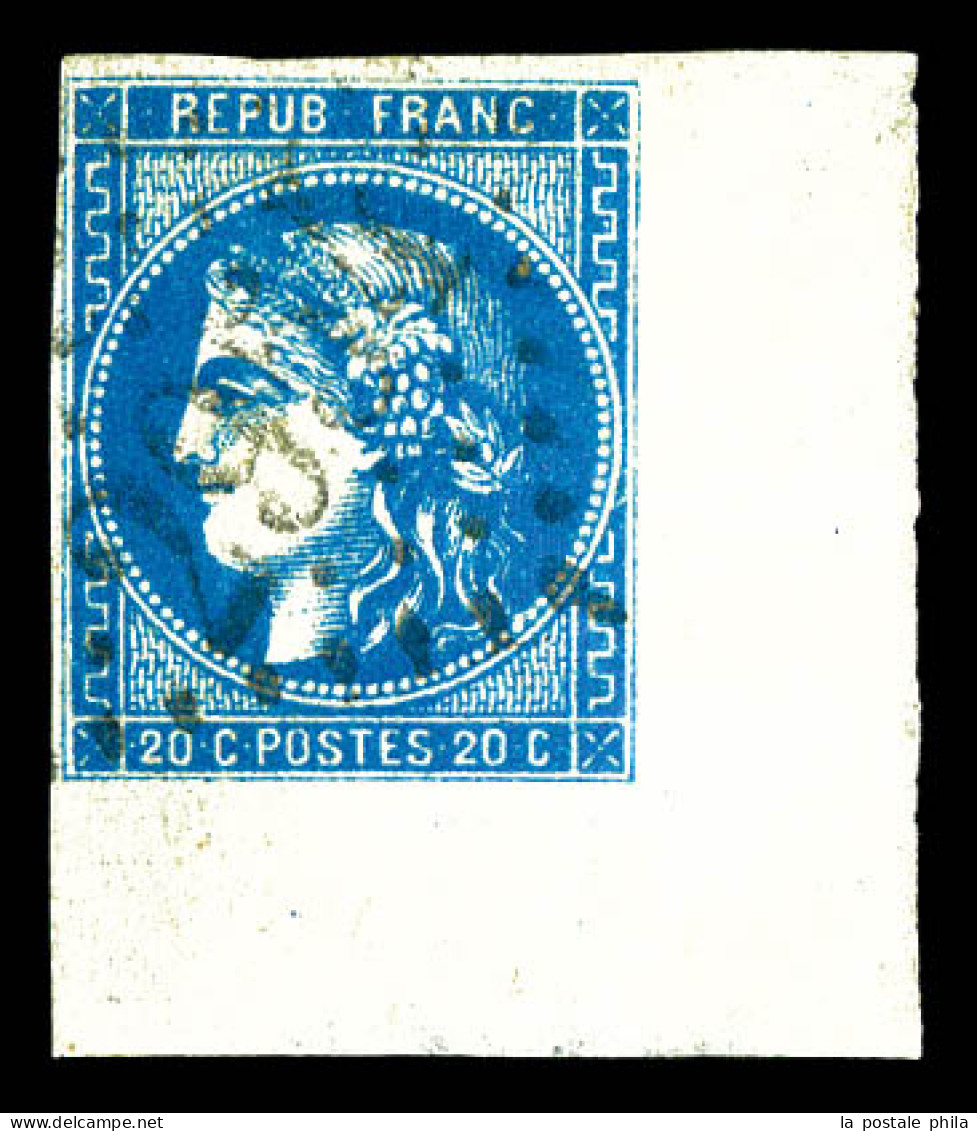 O N°46B, 20c Bleu Type III Report 2, Coin De Feuille. TTB  Qualité: Oblitéré - 1870 Emisión De Bordeaux