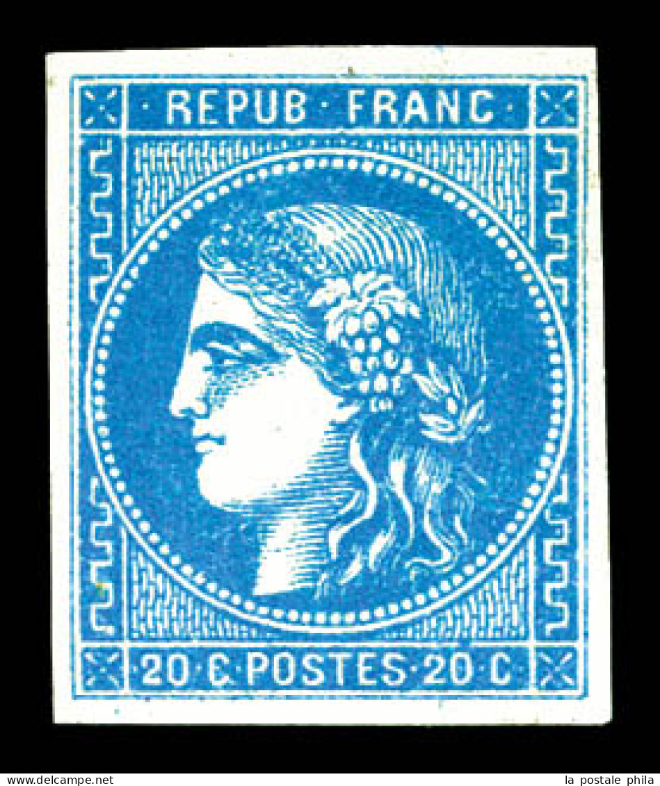 * N°46Bc, 20c Bleu Clair Type III Report 2, Très Frais. SUP (signé Calves/certificat)  Qualité: *  Cote: 1950 Euros - 1870 Bordeaux Printing