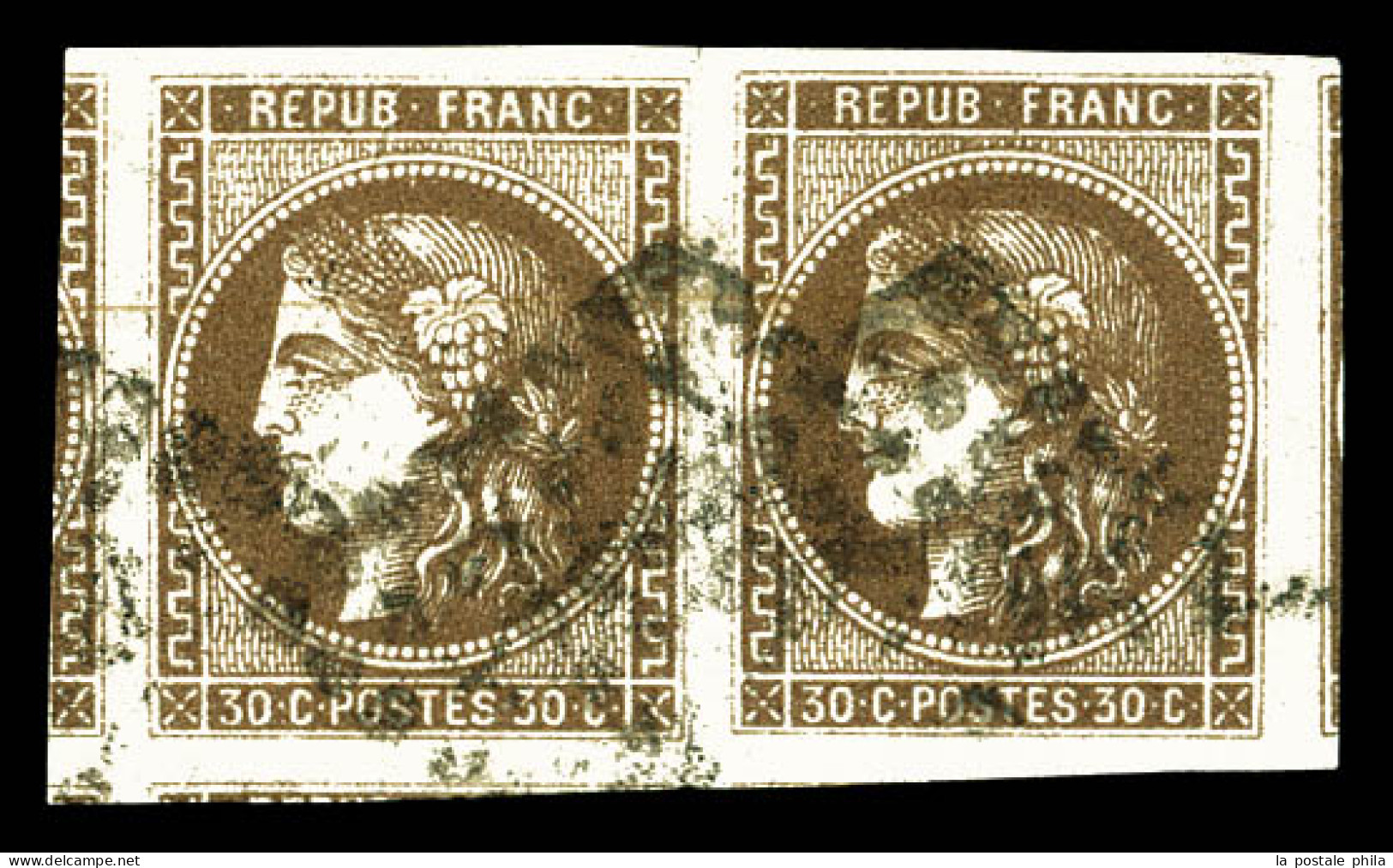 O N°47, 30c Brun En Paire, Très Grandes Marges Avec Voisins. SUPERBE (signé Calves/certificat)  Qualité: Oblitéré - 1870 Bordeaux Printing