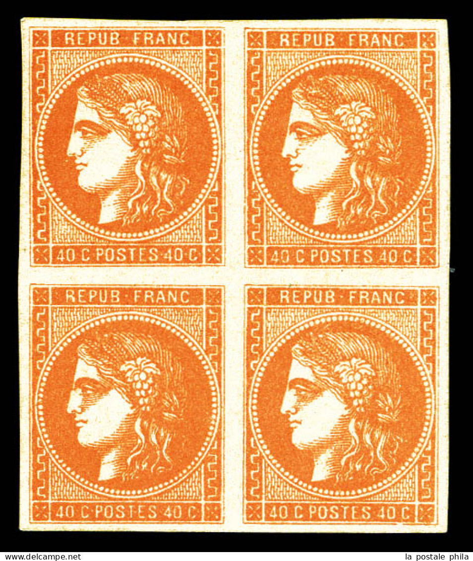 ** N°48, 40c Orange En Bloc De Quatre (2ex*), Jolie Pièce, FRAÎCHEUR POSTALE, SUP (signé/certificats)  Qualité: ** - 1870 Bordeaux Printing