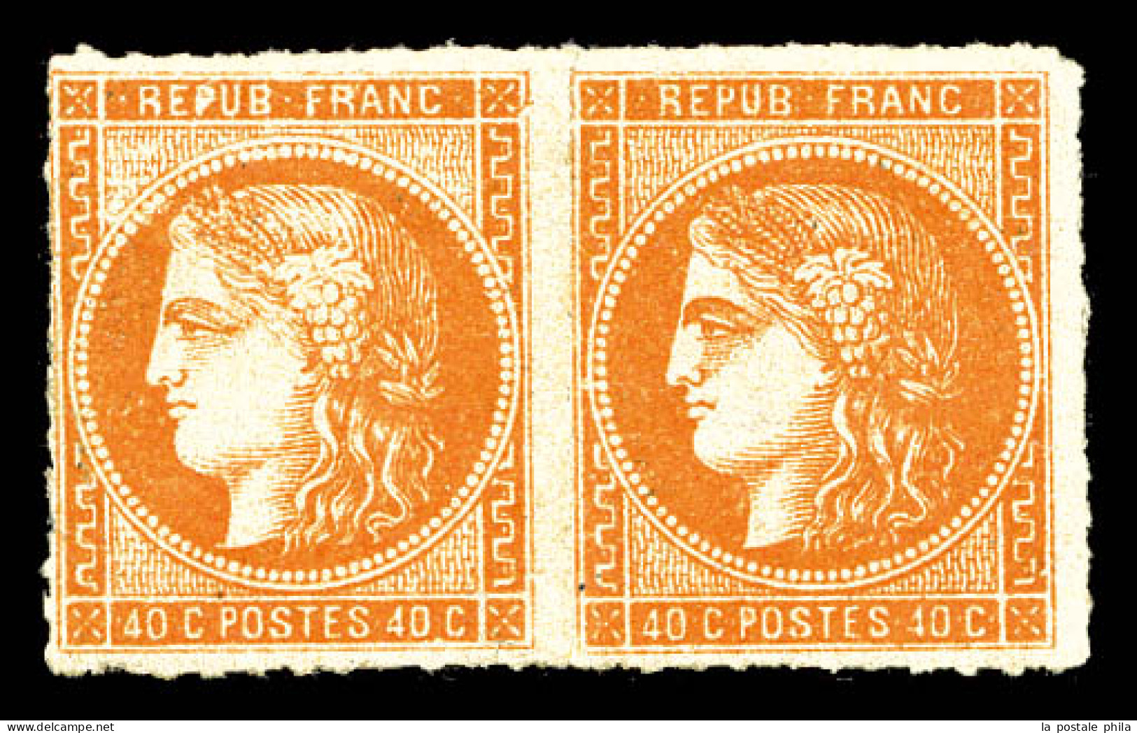 * N°48, 40c Orange En Paire Percée En Ligne. TB (certificat)  Qualité: *  Cote: 1500 Euros - 1870 Bordeaux Printing