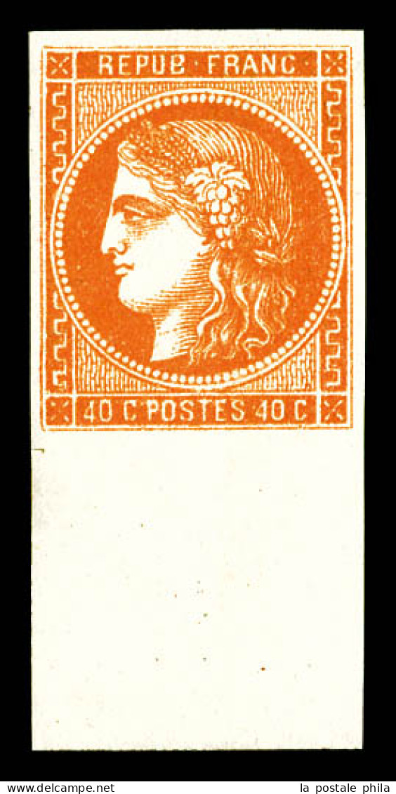 * N°48, 40c Orange, Belles Marges, Grand Bord De Feuille. SUPERBE (signé Brun/certificat)  Qualité: *  Cote: 750 Euros - 1870 Bordeaux Printing