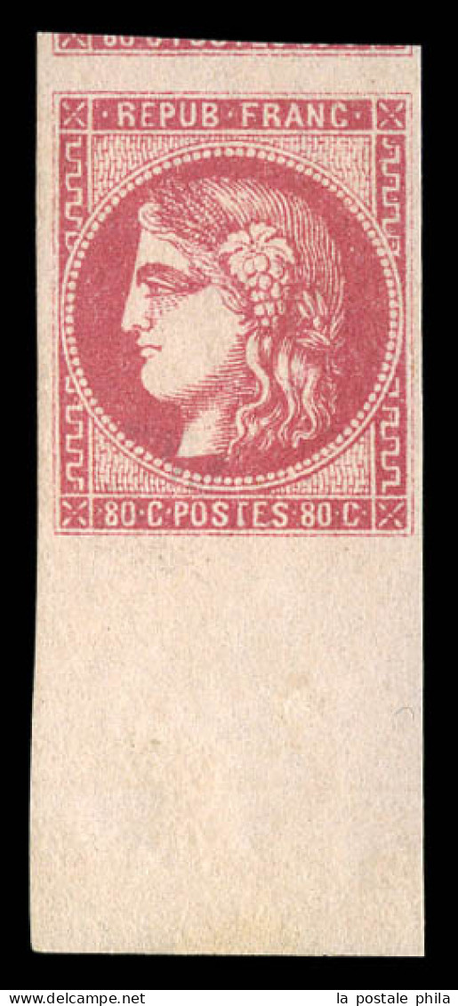 * N°49, 80c Rose, Grand Bord De Feuille Avec Voisin. SUPERBE (signé Brun/certificat)  Qualité: * - 1870 Bordeaux Printing