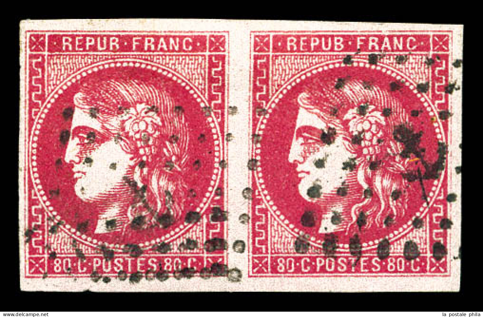 O N°49, 80c Rose En Paire Obl Ancre, Quatre Marges équilibrée, SUP (signé Calves/Brun/certificat)  Qualité: Oblitéré  Co - 1870 Ausgabe Bordeaux