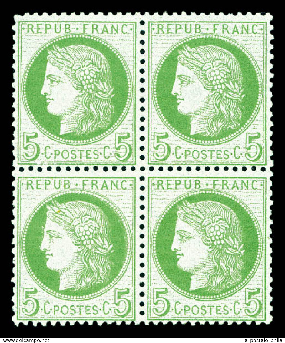 ** N°53, 5c Vert-jaune Sur Azuré En Bloc De Quatre Bdf (2ex*), Très Frais. SUP (signé Margues/certificat)  Qualité: ** - 1871-1875 Cérès