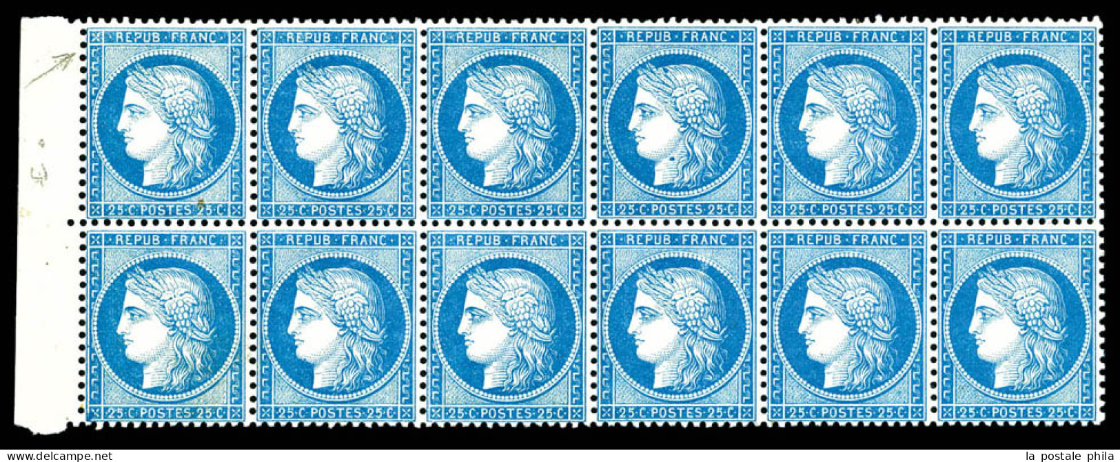 ** N°60A, 25c Bleu Type I, Bloc De Douze (3ex*), Bord De Feuille Latéral, Fraîcheur Postale, Très Bon Centrage. SUP (cer - 1871-1875 Ceres