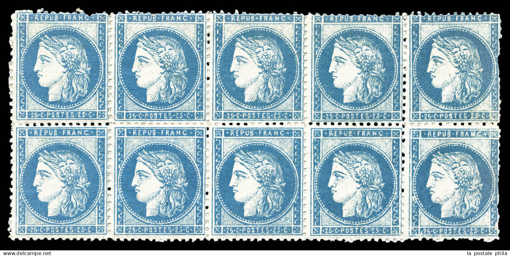 ** N°60, 25c Bleu, FAUX D'ORAN En Bloc De 10 Exemplaires. R.R.R (certificat)  Qualité: ** - 1871-1875 Cérès