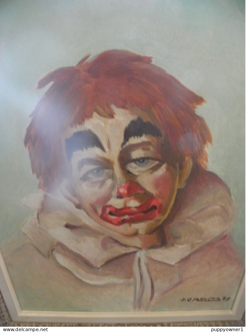 Peinture à L'huile D'un Clown Triste Signe J C Puvira 1979 - Oelbilder