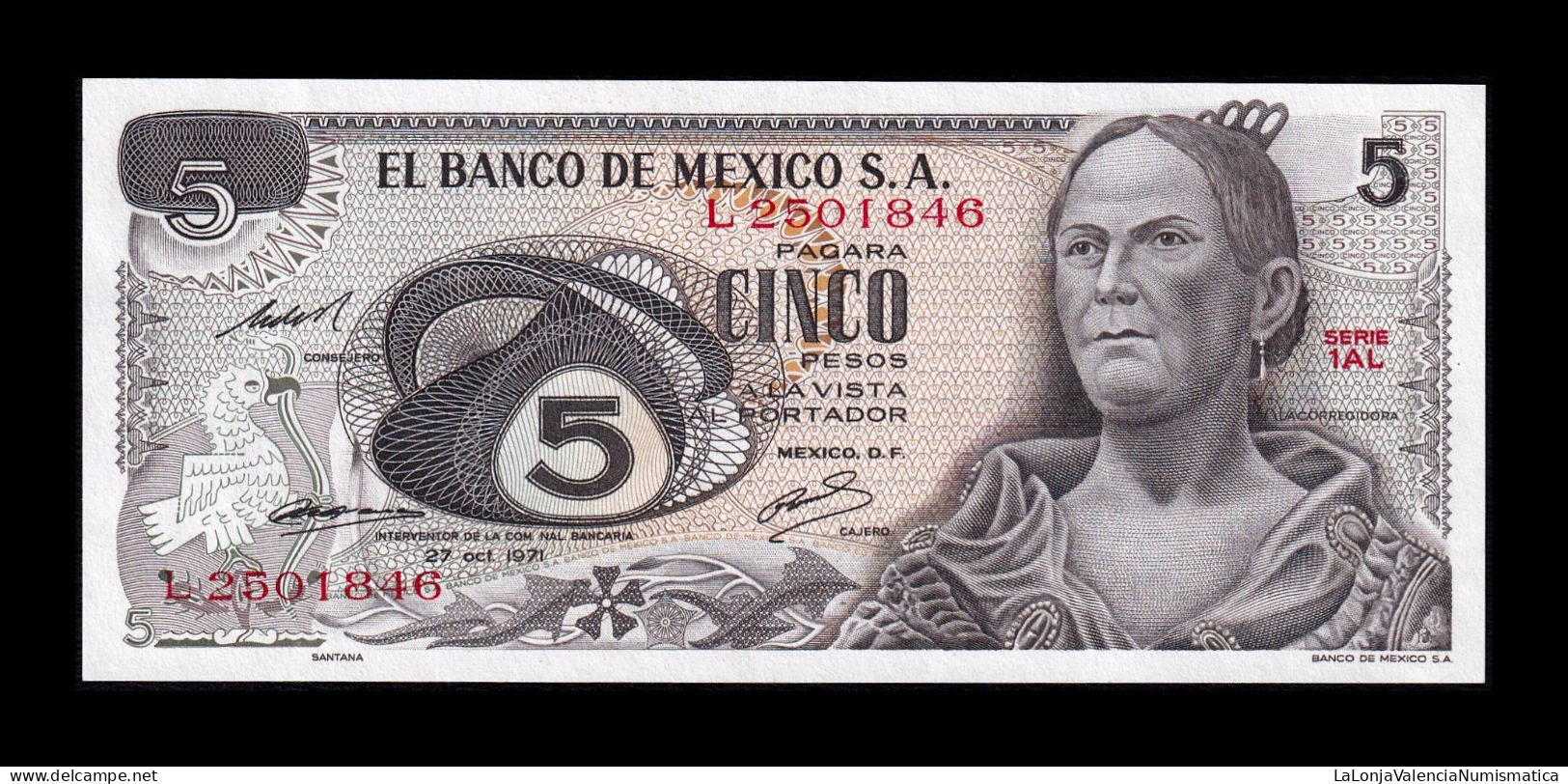 México 5 Pesos 1971 Pick 62b Serie 1AL Sc Unc - Mexiko