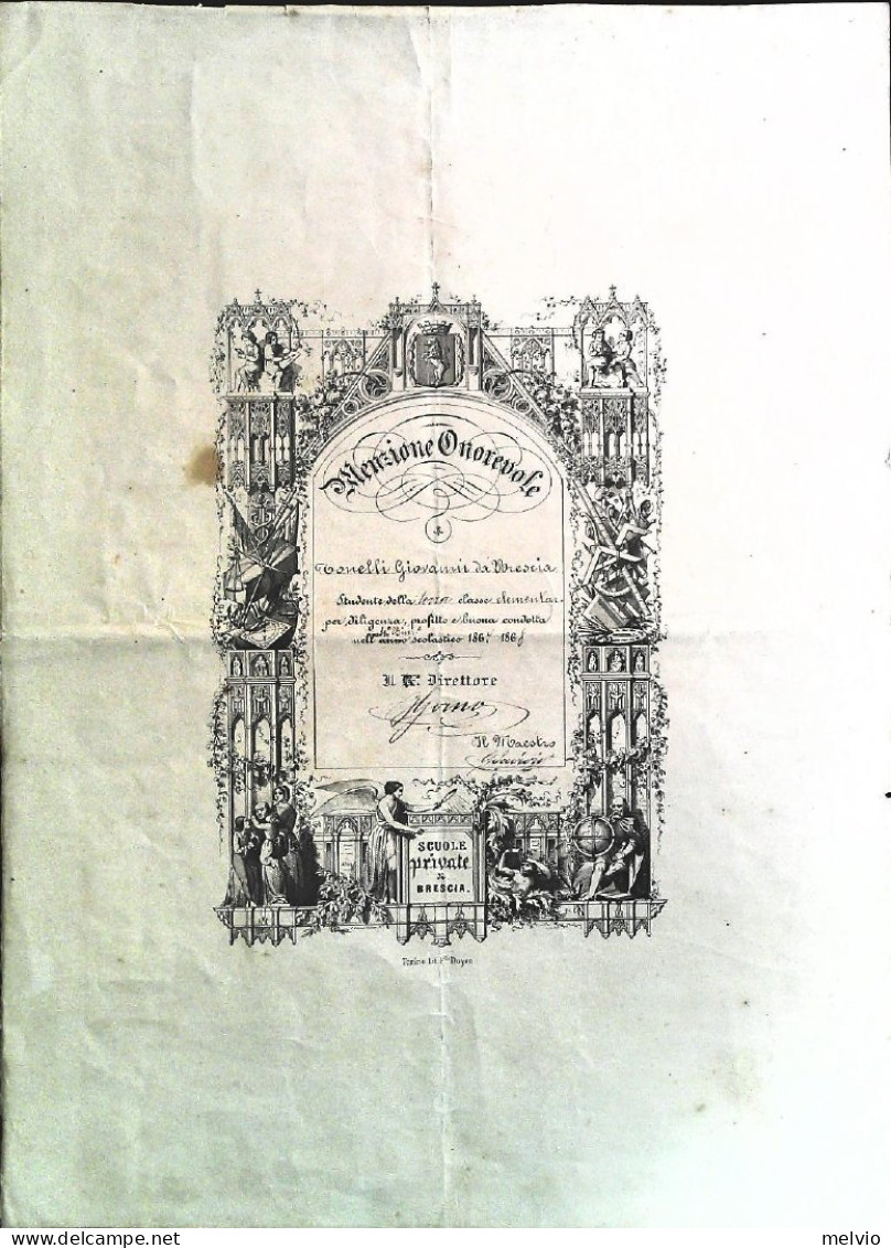 1968-bellissimo Diploma Delle Scuole Private Di Brescia - Diplômes & Bulletins Scolaires