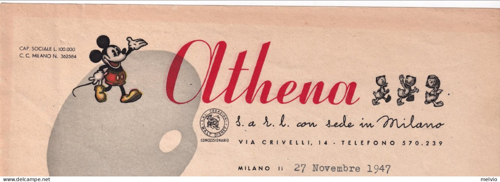 1947-Topolino E Qui Qio Qua Intestazione Grafica S.A.I. Creazioni Walt Disney Su - Otros & Sin Clasificación
