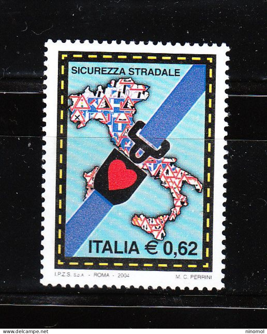 Italia  - 2004. Sicurezza Stradale. La Cintura Sulla Carta Stradale D' Italia Road Safety. The Belt On The Italy Map.MNH - Unfälle Und Verkehrssicherheit