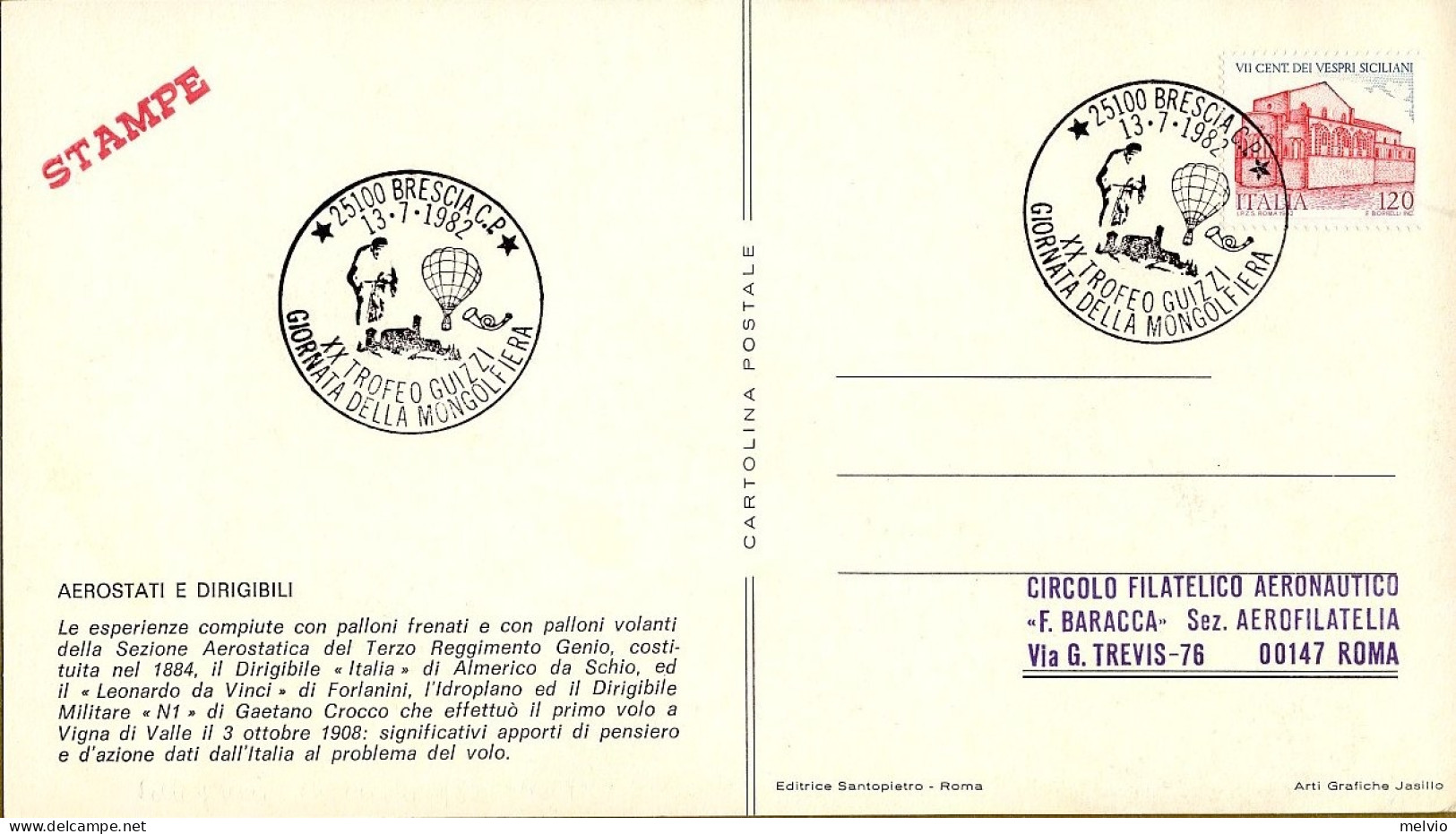 1982-"Aerostati E Dirigibili"annullo Brescia XX Trofeo Guizzi Giornata Della Mon - 1981-90: Poststempel