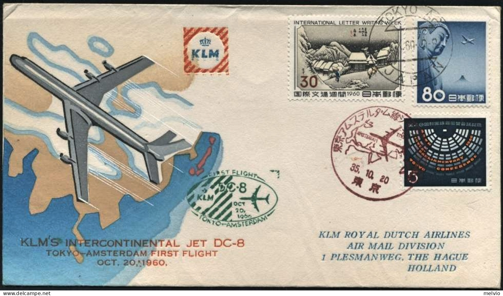 1960-Giappone Japan Con Bella Affrancatura Tricolore I^volo KLM Jet DC-8 Tokyo A - Altri & Non Classificati