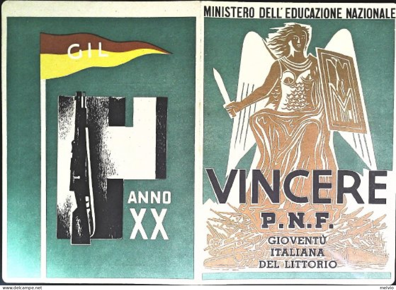 1942-pagella Ministero Educazione Nazionale Vincere P.N.F. Gioventù Italiana Del - Diploma's En Schoolrapporten