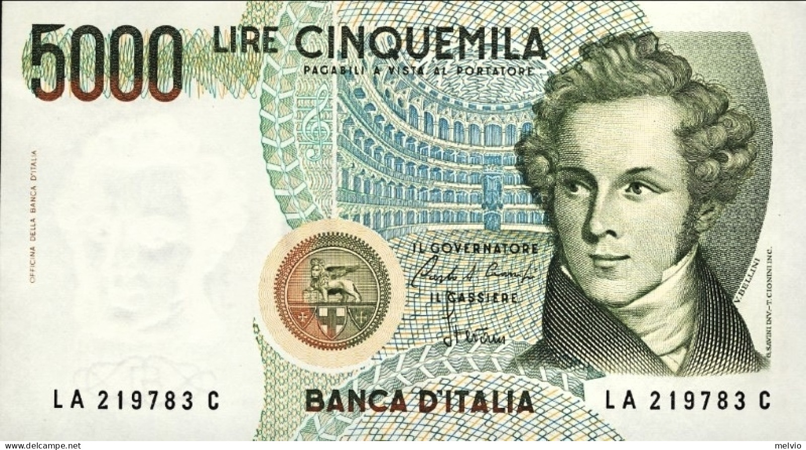1985-Lire 5.000 Vincenzo Bellini Stato Di Conservazione FDS - 1981-90: Marcophilie