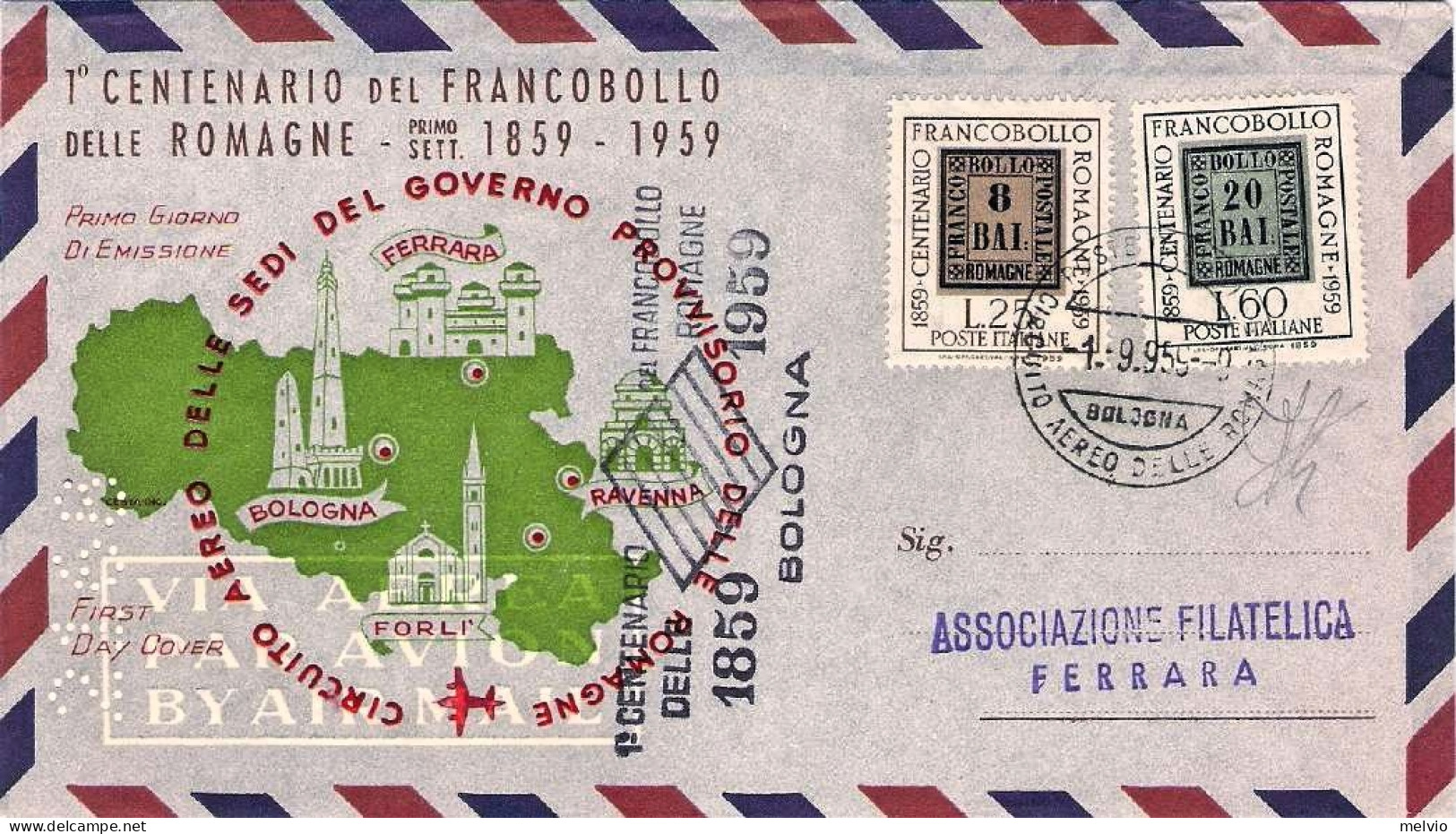 1959-affrancata Con S.2v."francobollo Delle Romagne"annullo Circuito Aereo Delle - Luftpost