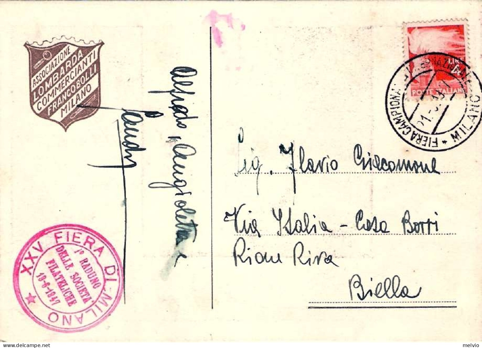 1947-"X Mostra Filatelica Fiera Di Milano"affrancata L.4 Democratica Annullo Fie - Exhibitions