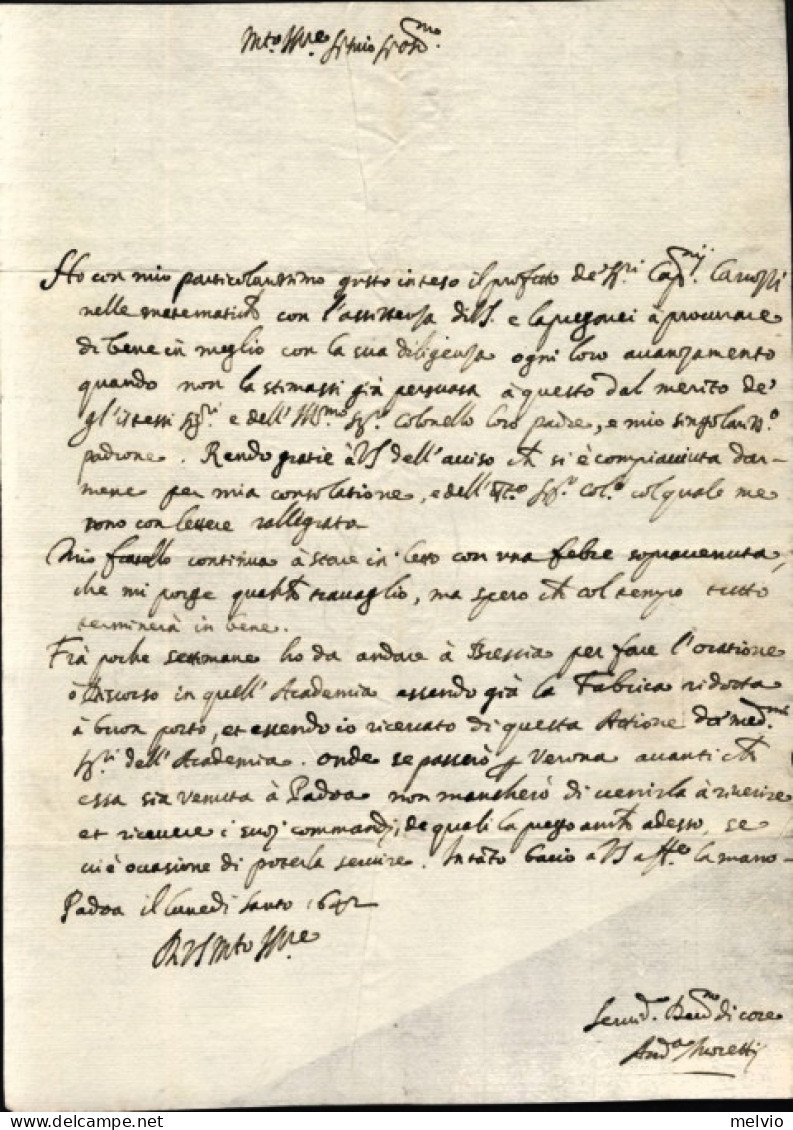 1642-Padova Lunedì Santo Lettera Di Andrea Moretti Diretta A Enrico Giorgio Mate - Documents Historiques
