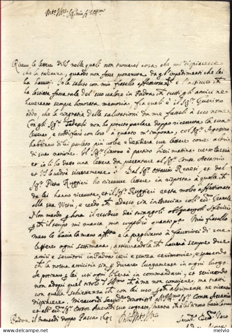 1641-Padova Martedì Dopo Pasqua Lettera Di Andrea Moretti Diretta A Enrico Giorg - Historical Documents