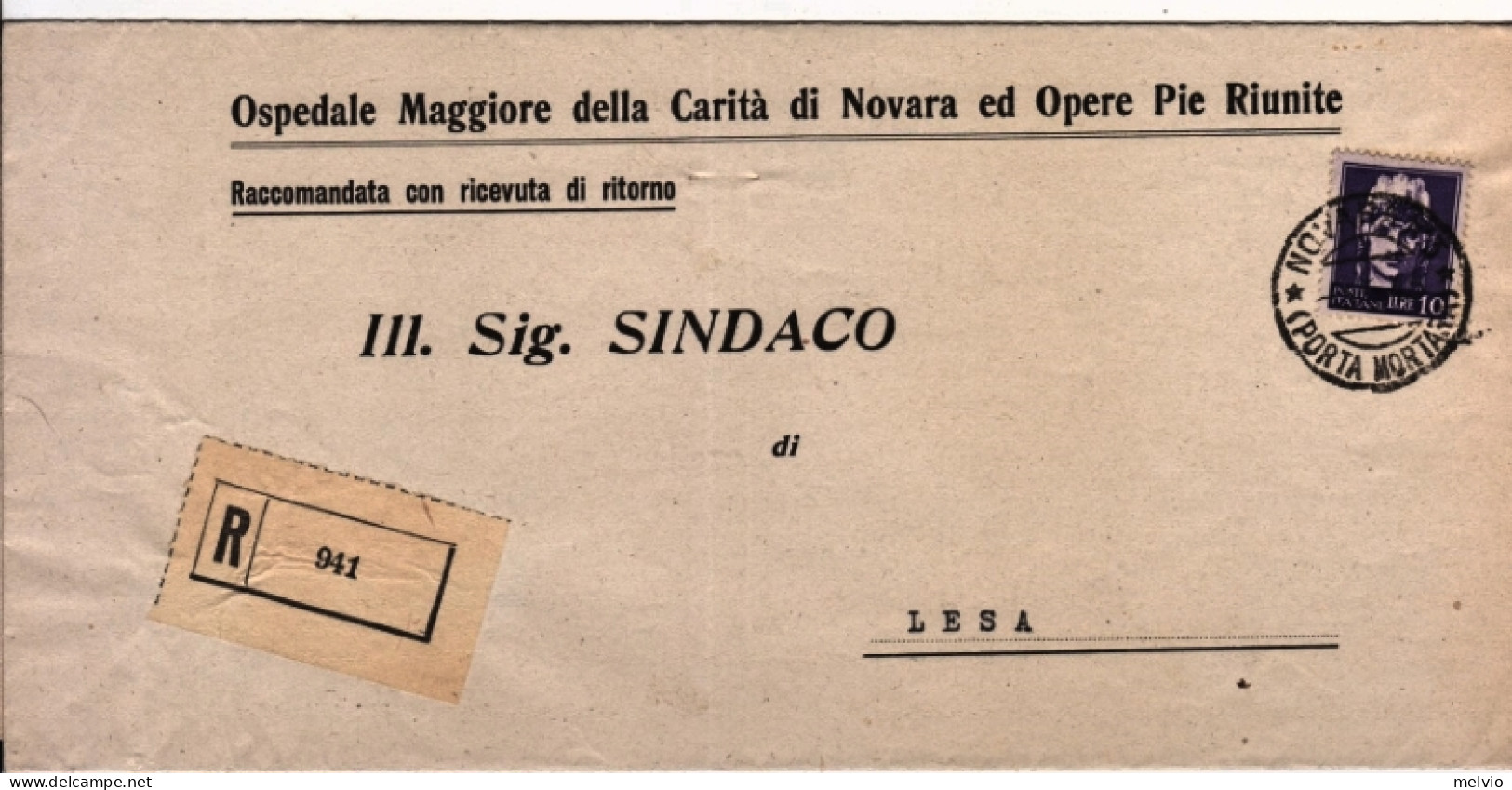 1946-Imperiale S.F. Lire 10 Isolato Su Piego Raccomandato Novara (1.6 Re Di Magg - Marcophilia