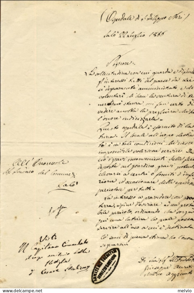 1866-Armata Dei Volontari Servizio Sanitario-lettera Al Sindaco Di Salò Con Rich - Historische Dokumente