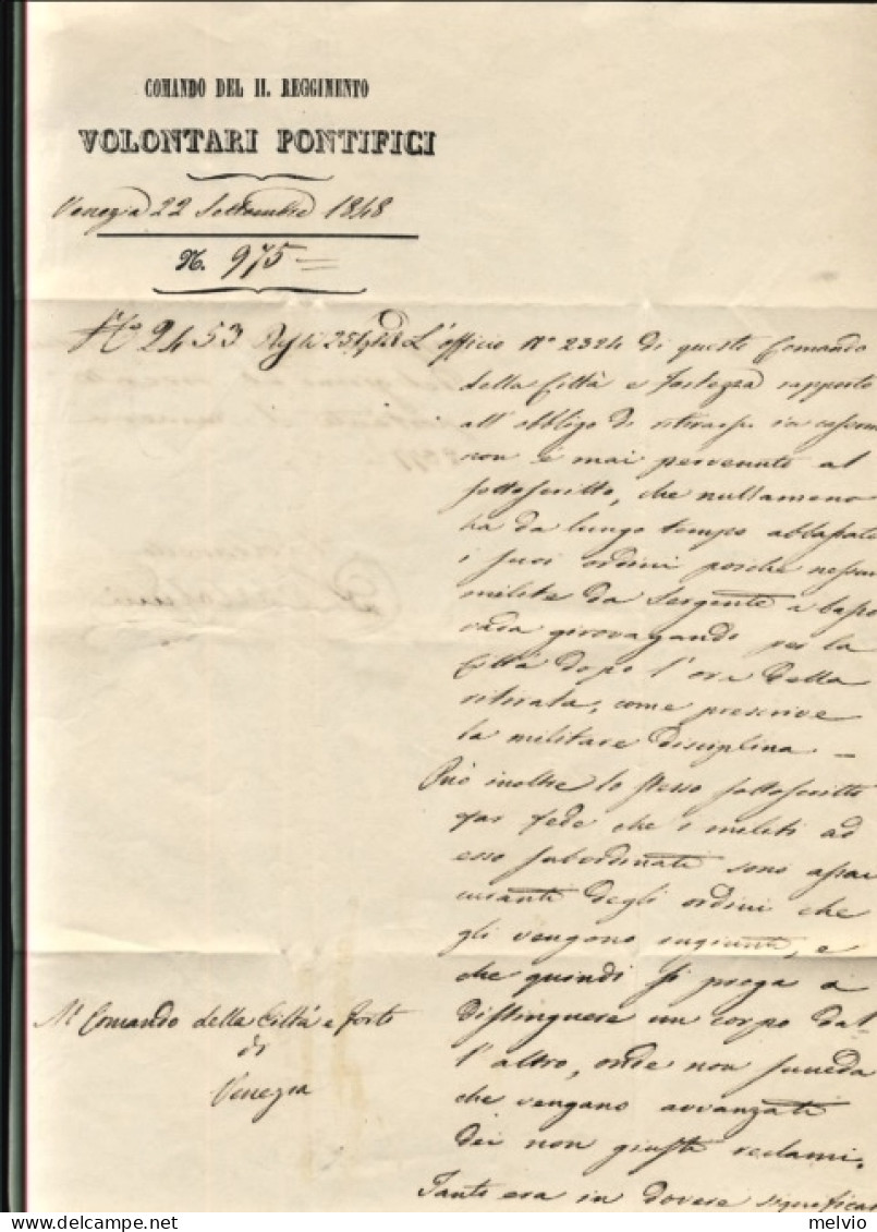 1848-lettera Del"Comando Del 2 Reggimento Dei Volontari Pio IX' Del 22 Settembre - 1. ...-1850 Prephilately