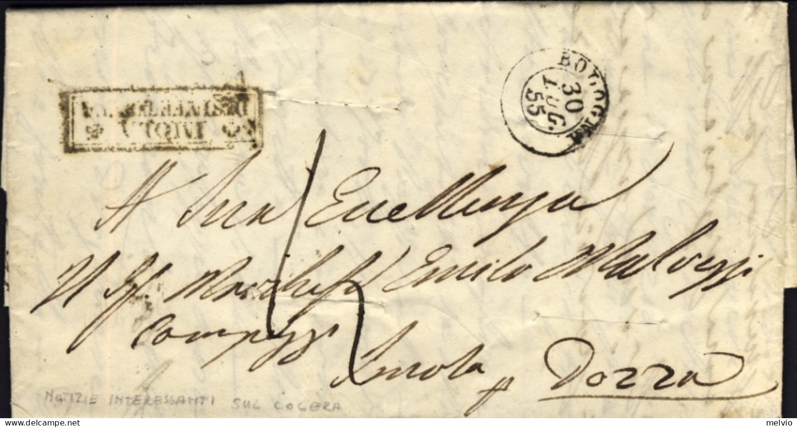 1855-lettera Disinfettata Con Tagli Diretta A Dozza Bologna Marchese Emilio Malv - Unclassified