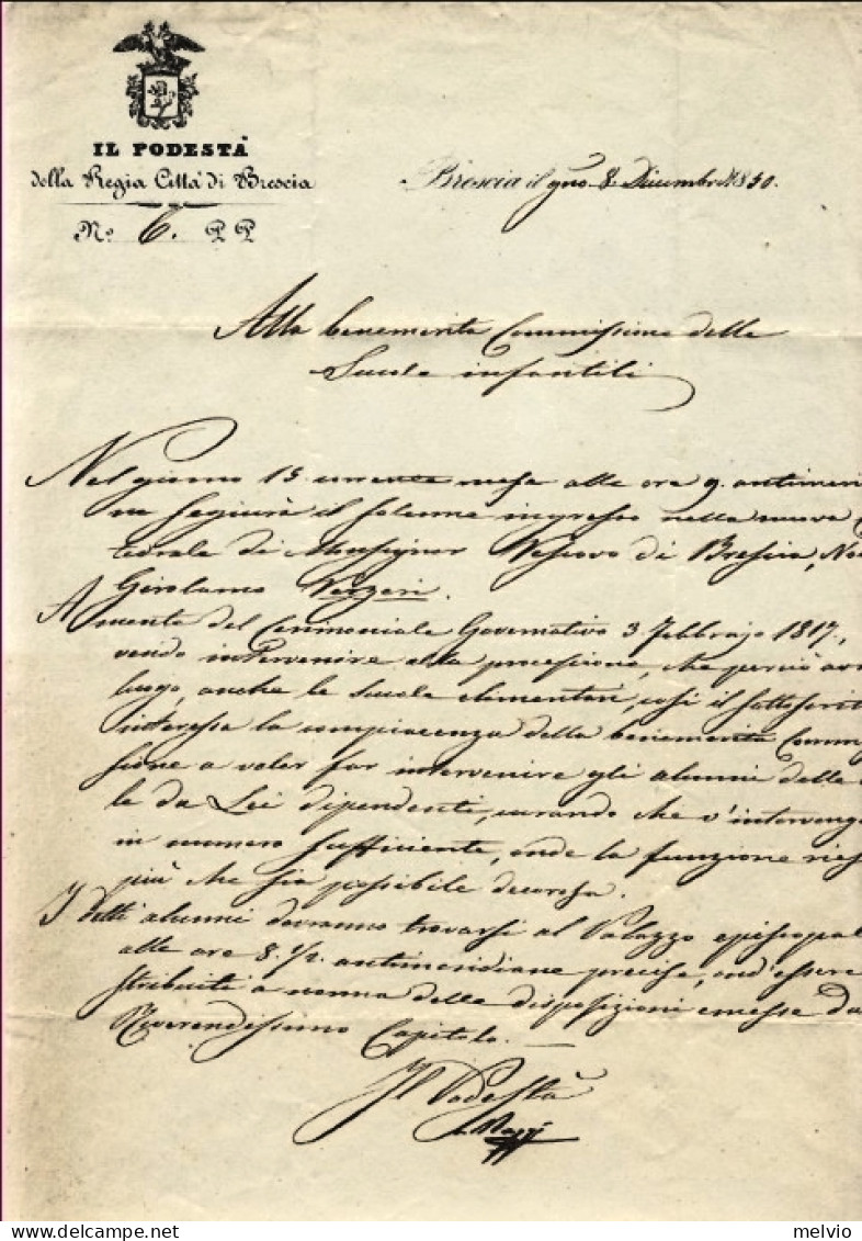 1850-lettera A Firma Luigi Maggi Podesta' Della Regia Citta' Di Brescia Data Il  - Historische Dokumente
