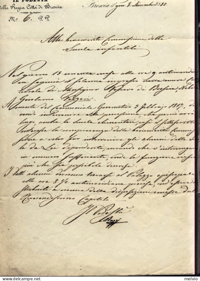 1850-lettera A Firma Luigi Maggi Podesta' Della Regia Citta' Di Brescia Data Il  - Historical Documents