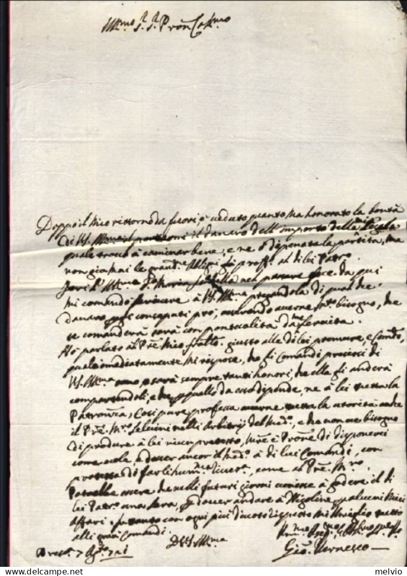 1721-Brescia 7 Agosto Lettera Di Giovanni Verneschi, Inchiostro Con Alta Acidita - Historical Documents