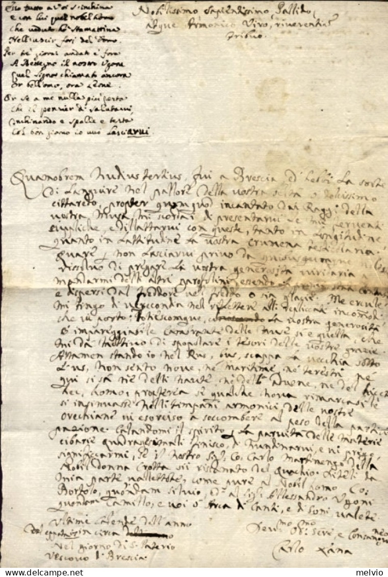 1715-Brescia Lettera Giocosa Con Versi "Ultime Calende Dell'anno." Di Carlo Lana - Historical Documents