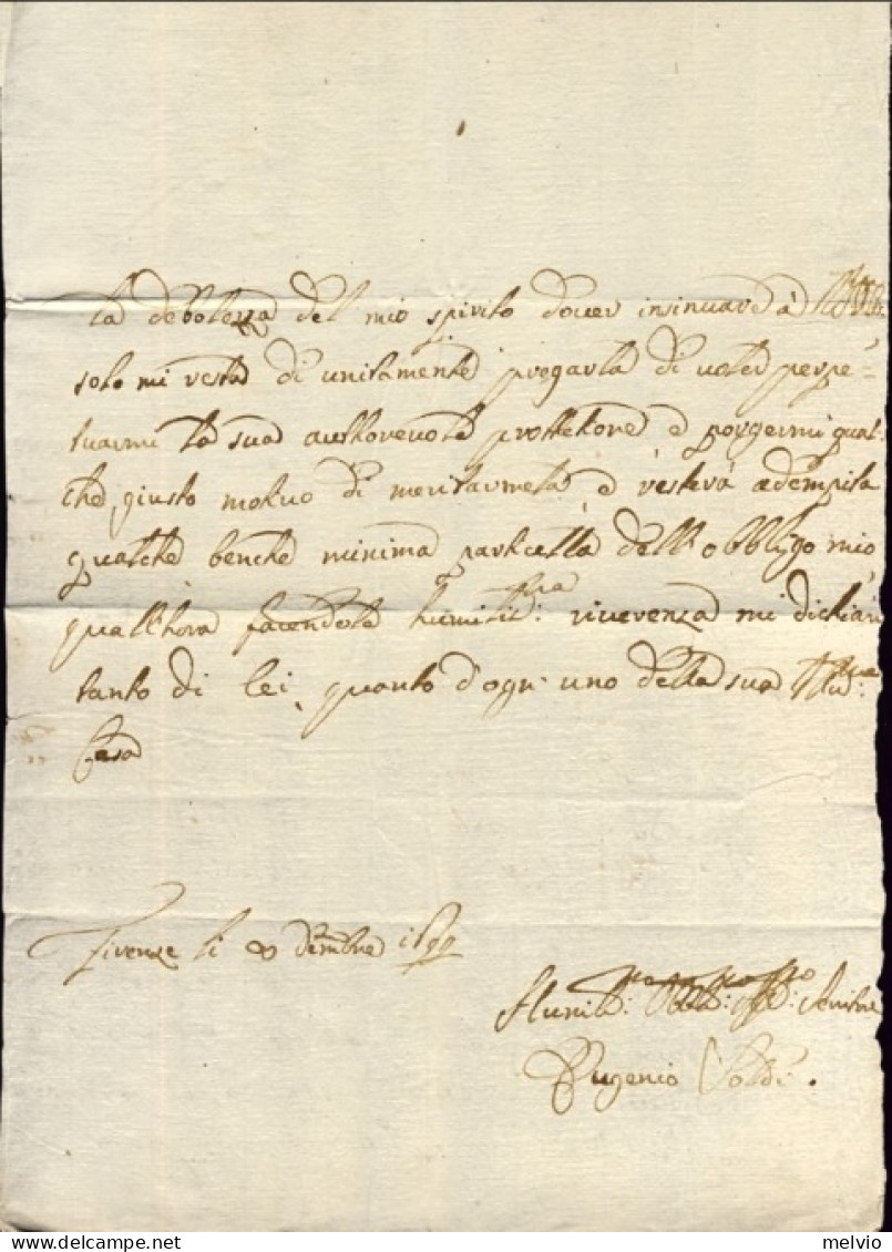 1699-Firenze 8 Dicembre Lettera Di Eugenio Soldi - Documents Historiques