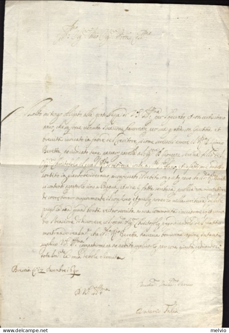 1690-Brescia 17 Dicembre Lettera Di Valerio Faglia - Documents Historiques