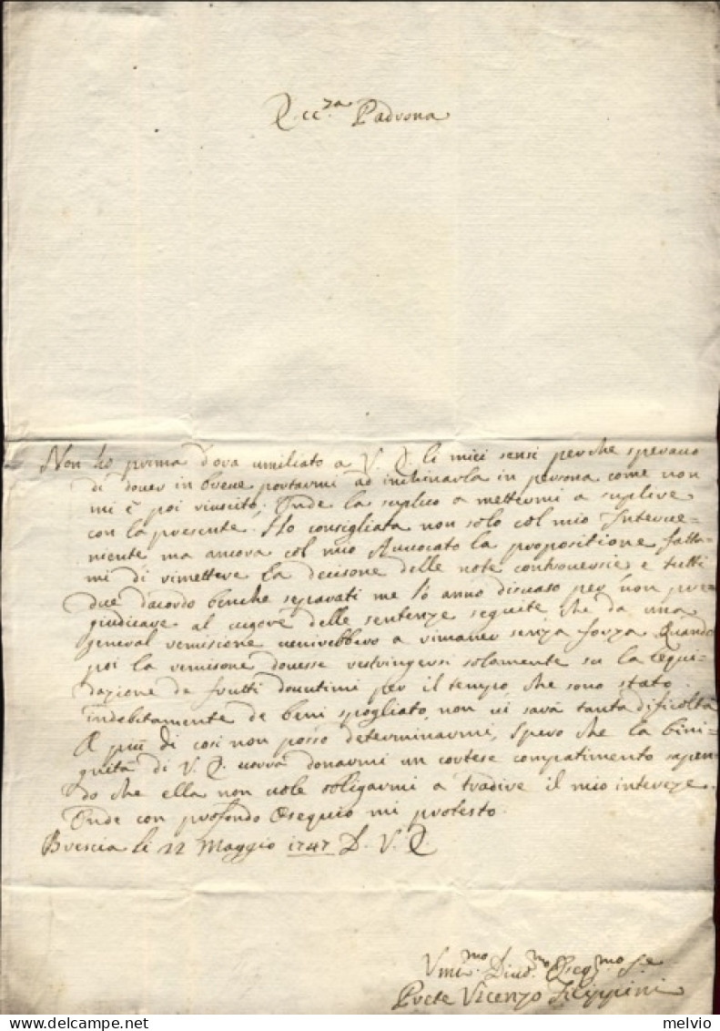 1747-Brescia 22 Maggio Lettera Di Vincenzo Filippini - Historische Dokumente