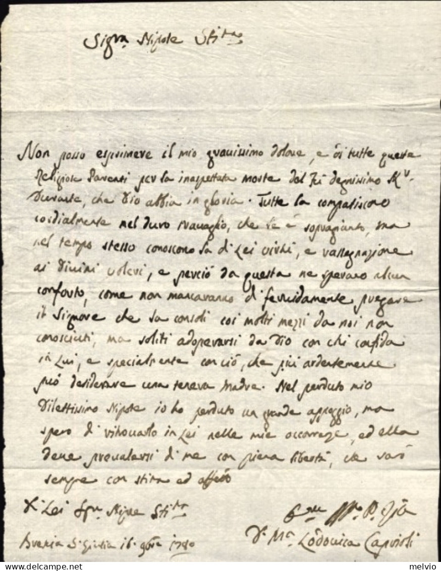 1780-Brescia 16 Novembre Lettera Di Lodovica Caprioli A Stefano Marchini Venezia - Documents Historiques