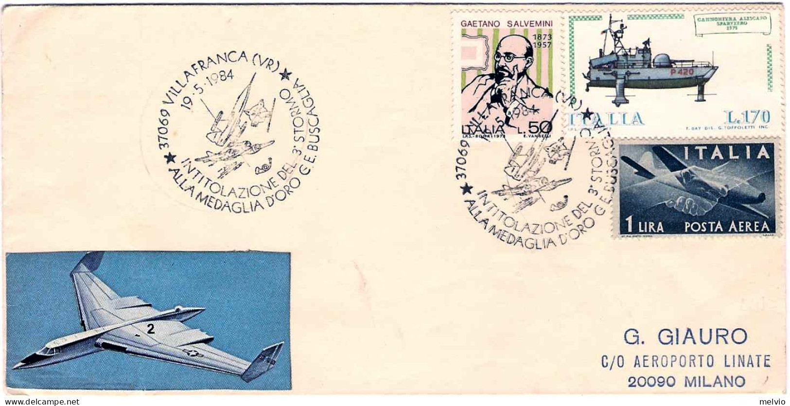 1984-lettera Con Affrancatura Varia Annullo Speciale Villafranca (VR)intitolazio - 1981-90: Marcophilie