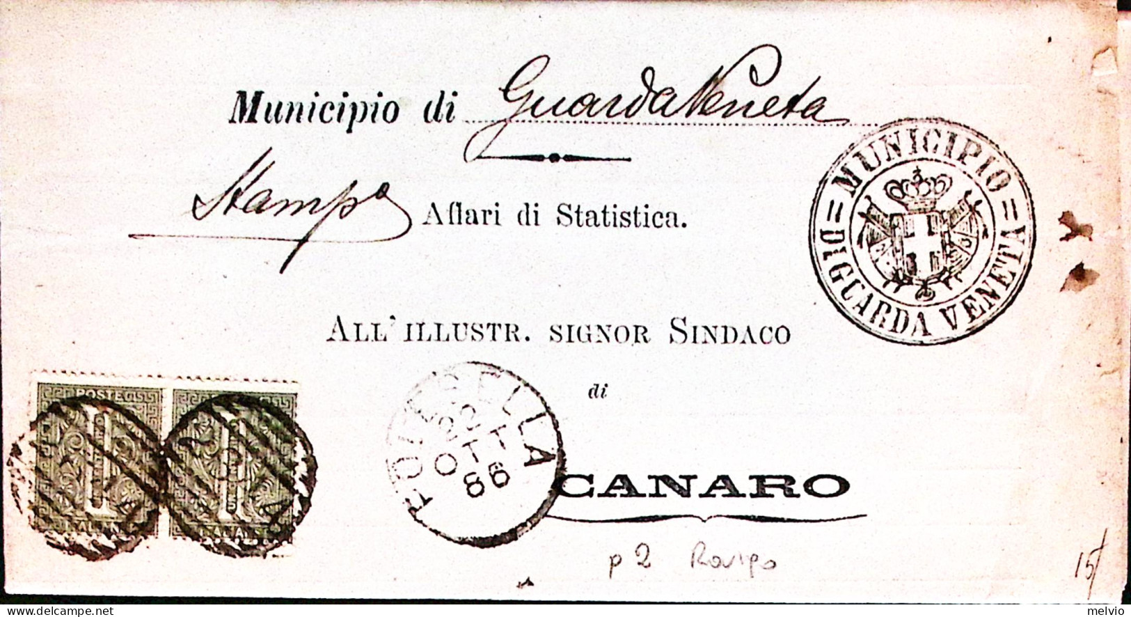 1886-POLESELLA C1+sbarre (22.10) Su Piego Affrancata Cifra C.1 - Marcophilia