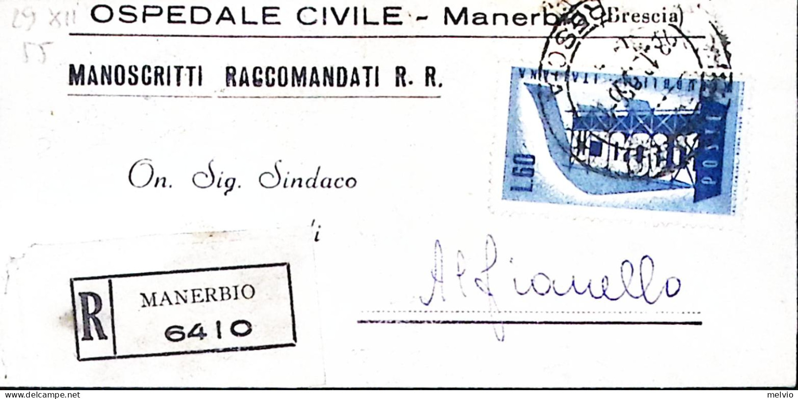 1956-EUROPA1956 Lire 60 Isolato Su Piego Raccomandato Manerbio (28.12) - 1946-60: Marcophilia