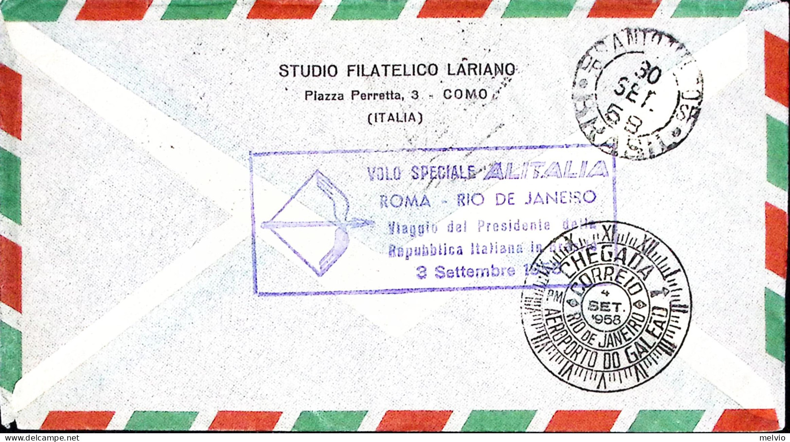 1958-volo Speciale Italia-Brasile Raccomandata (3.9) Affrancata Complementare Ga - Poste Aérienne