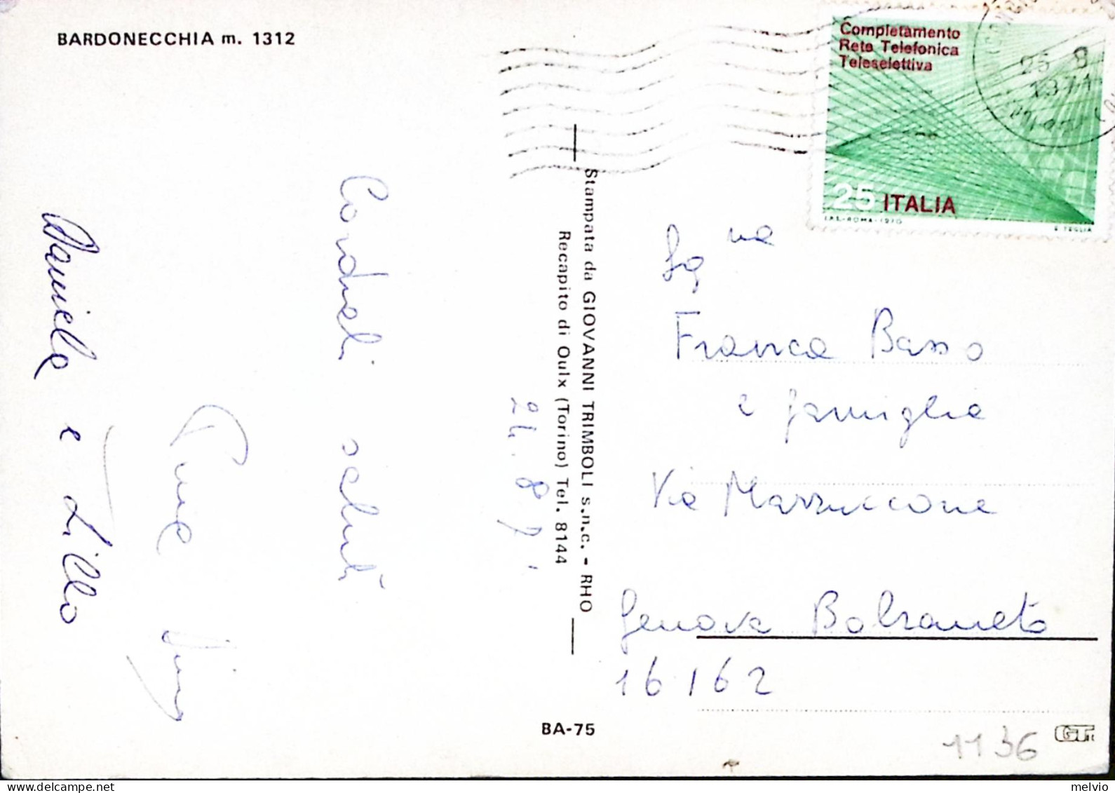 1971-BARDONECCHIA Saluti Da . Viaggiata Affrancata Telecomunicazioni Lire 25 - Exhibitions